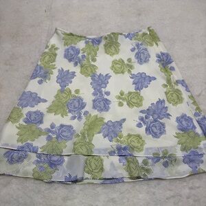 Ann Taylor Lavender and Green Floral A-Line Skirt